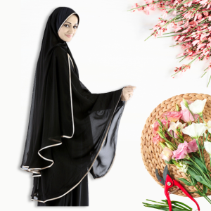 Black Georgette Khimar - Plus Size, Washable, and No Fade
